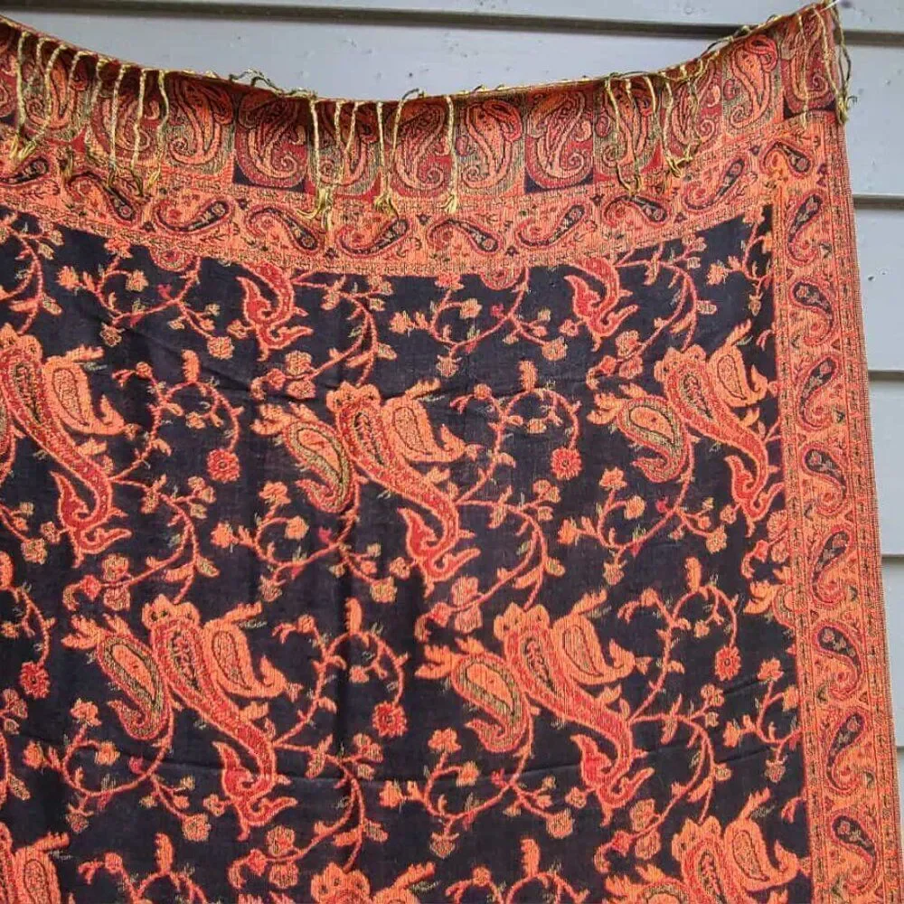 Orange Black Paisley Pashmina